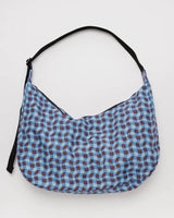 Wavy Gingham Blue Large Nylon Crescent Bag