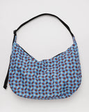 Wavy Gingham Blue Large Nylon Crescent Bag