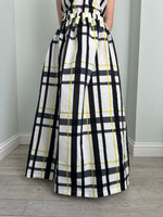 Handmade  Black Check with Yellow Overcheck On White Skirt