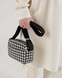 Black & White Pixel Gingham Camera Crossbody